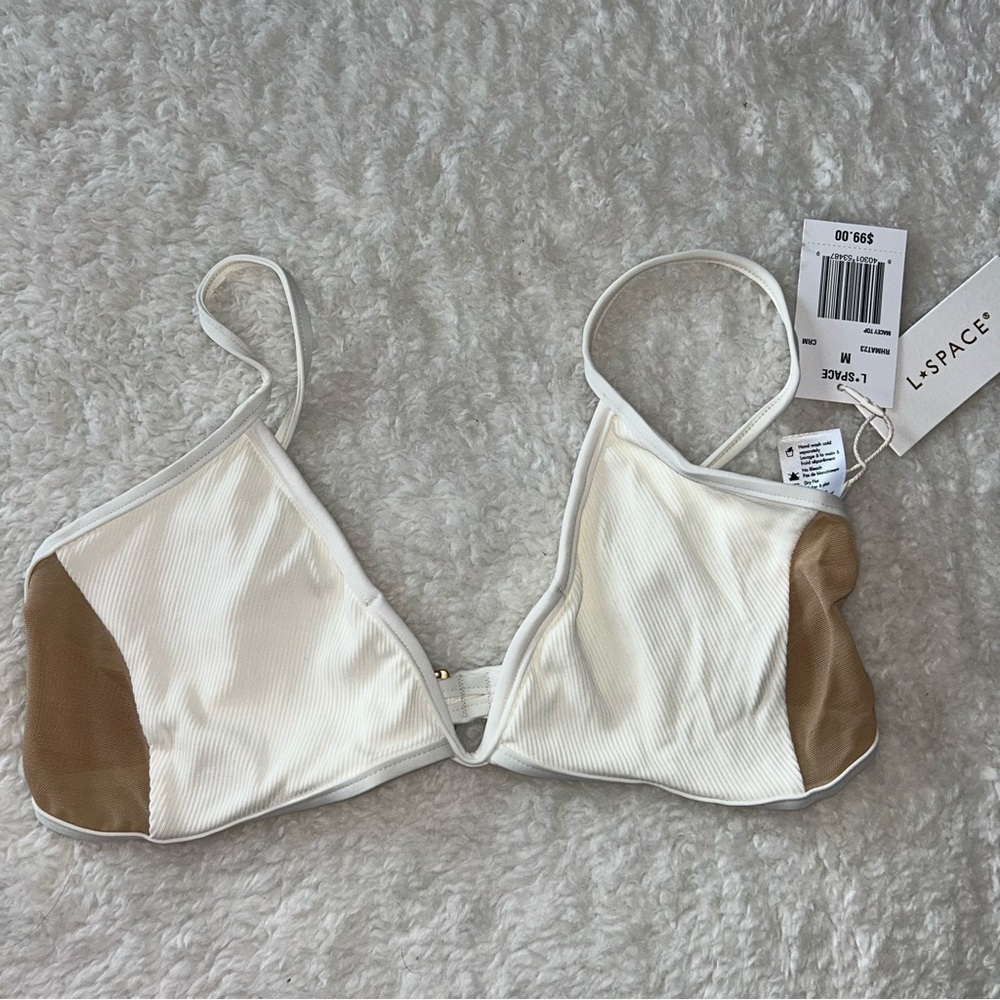 L*Space Macey Ribbed Mesh Swim Top Medium NEW